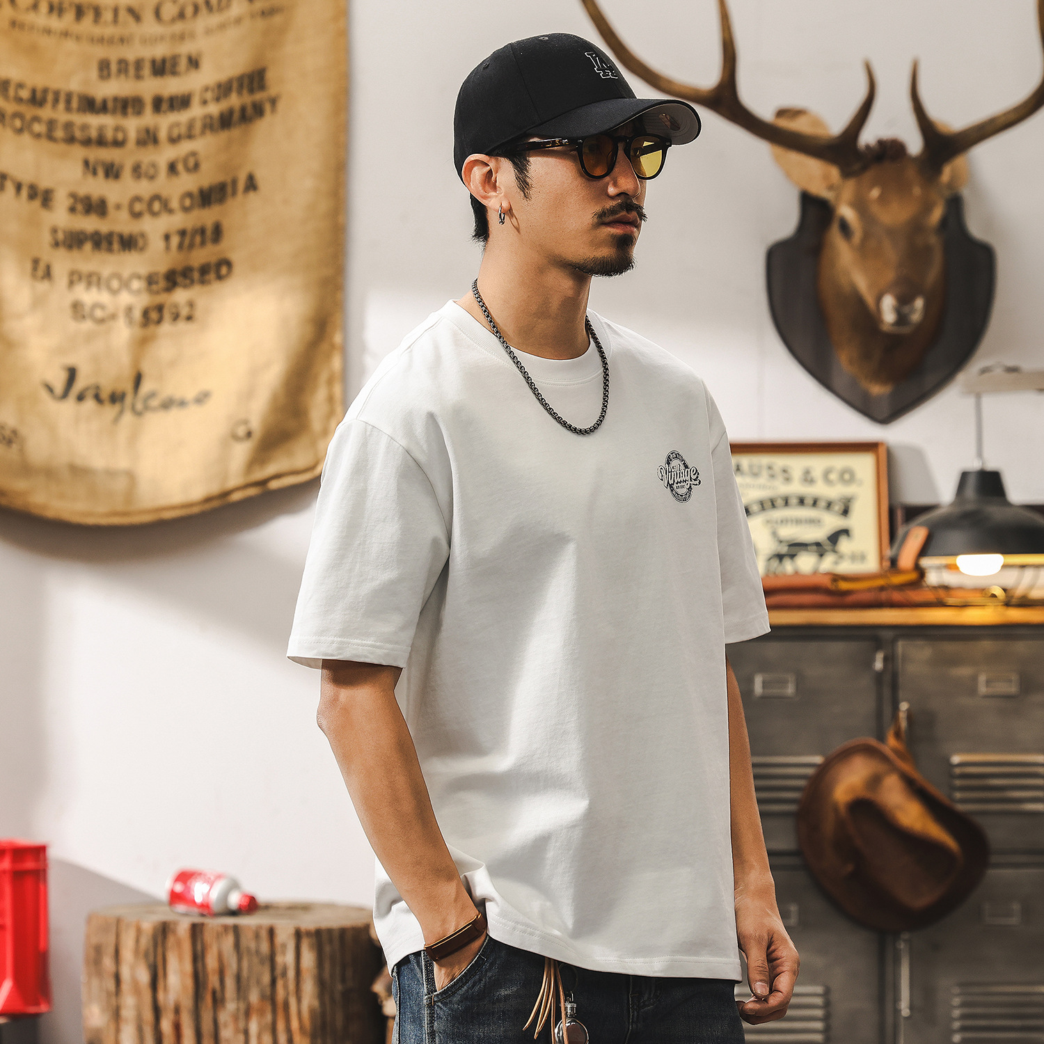 美式復古260g重磅T恤男夏季短袖男士上衣潮流寬鬆休閒半截袖衣服