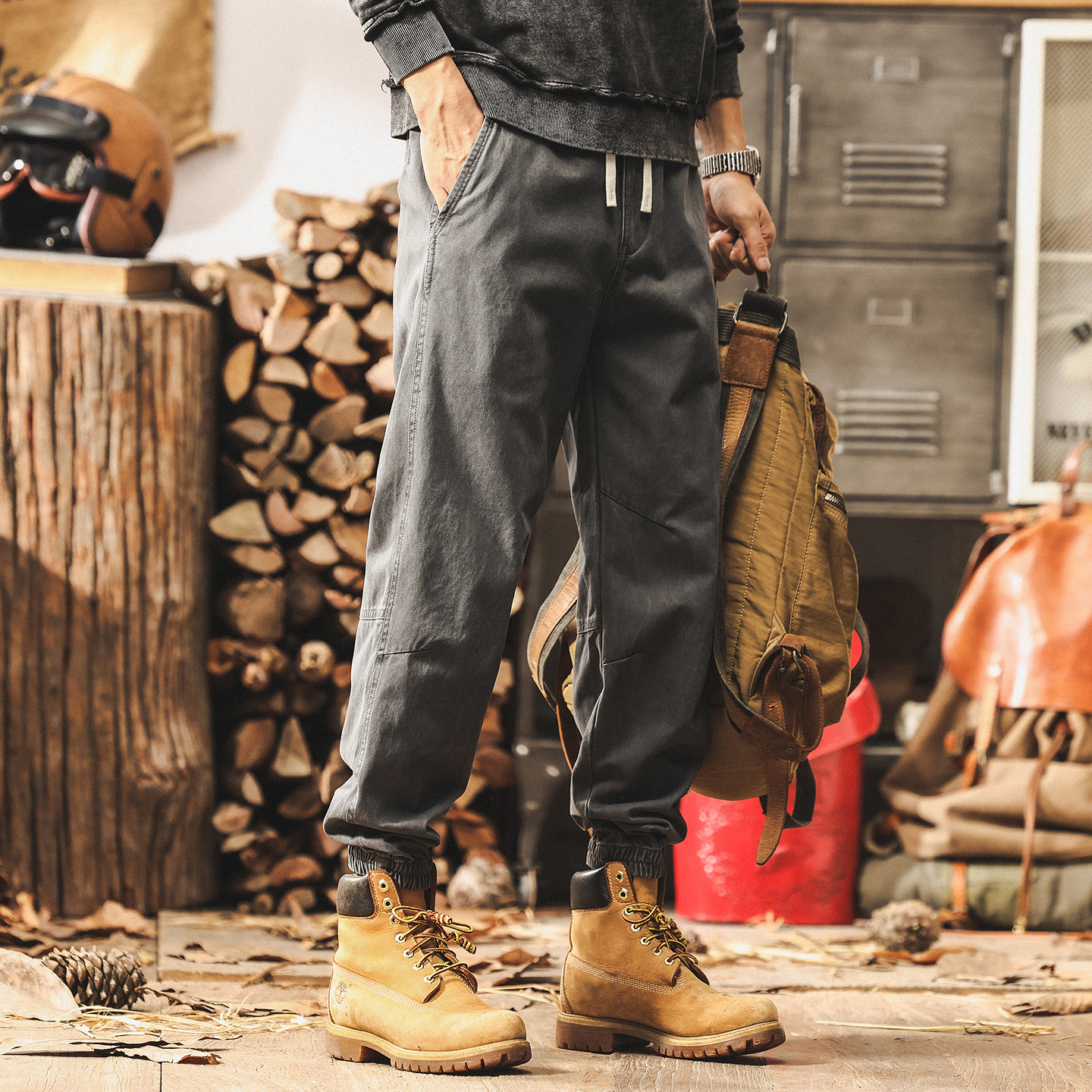 美式復古簡約水洗工裝褲子男秋季2025新款潮牌束腳男褲寬鬆休閒褲