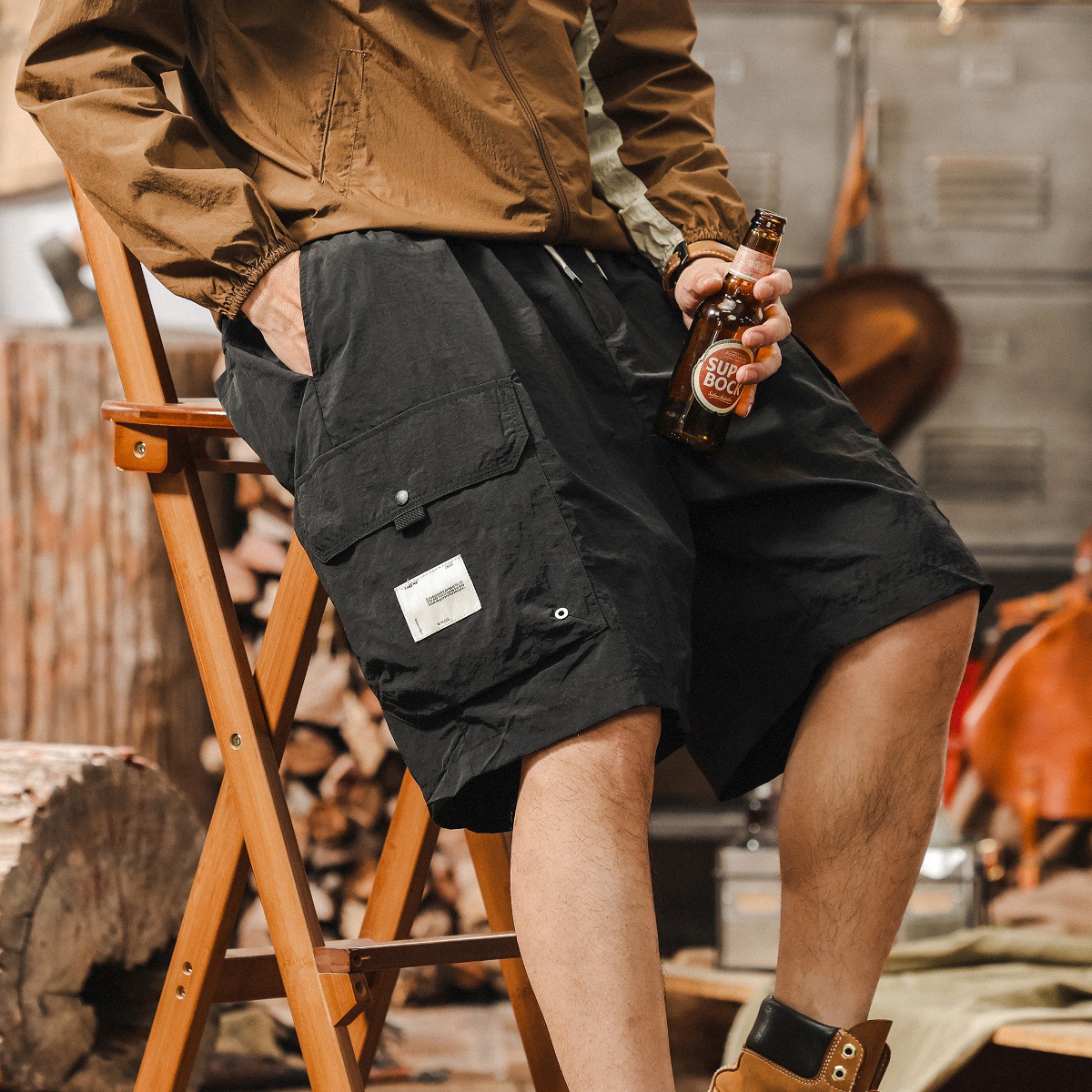 美式復古戶外工裝短褲男夏季薄款冰絲速幹寬鬆直筒潮牌休閒五分褲