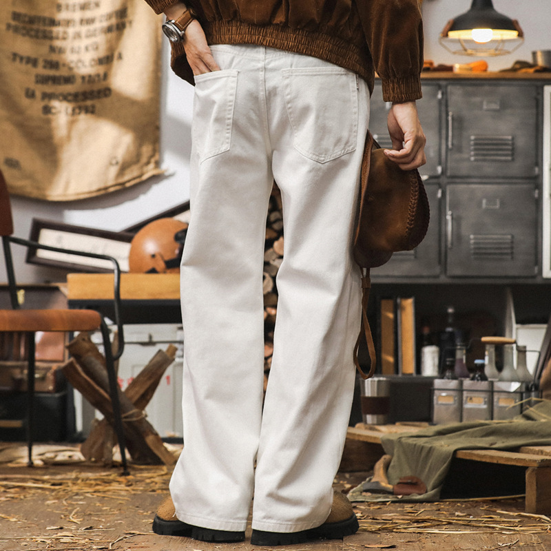 杰雷諾白色牛仔褲男直筒2024新款潮牌闊腿休閒褲秋季美式褲子男款