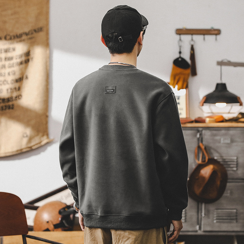 美式復古重磅衛衣男2024秋季新款高端羅紋拼接設計感休閒寬鬆上衣