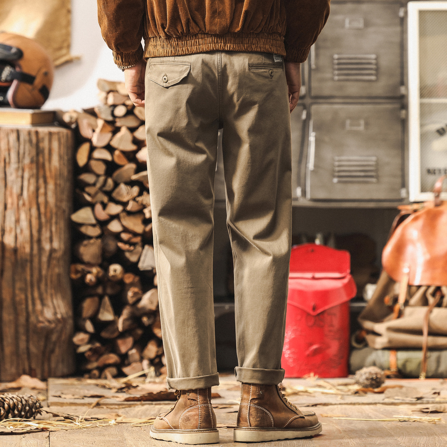 美式工裝復古卡其色褲子男款秋季潮牌寬鬆直筒新款簡約男士休閒褲