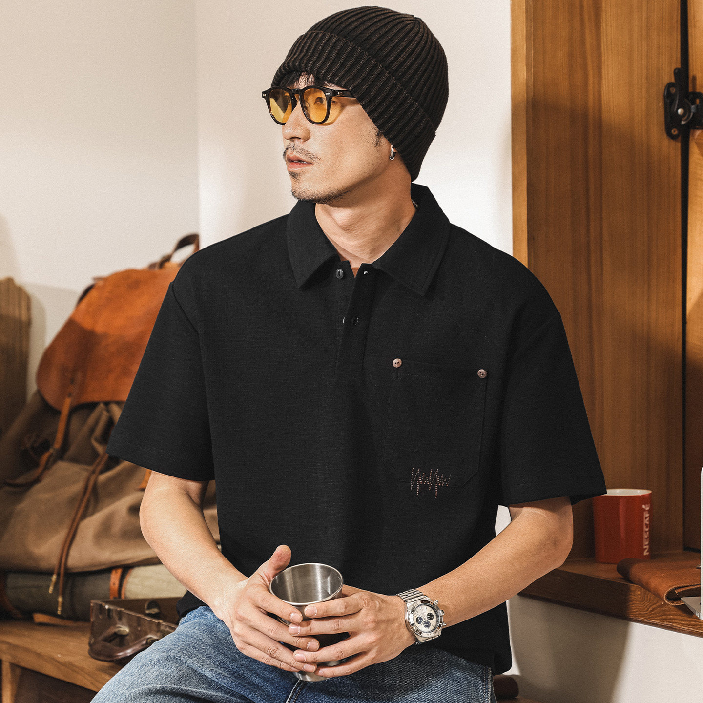 美式復古男士Polo衫短袖夏季2026新款潮牌男裝T恤男寬鬆半袖上衣