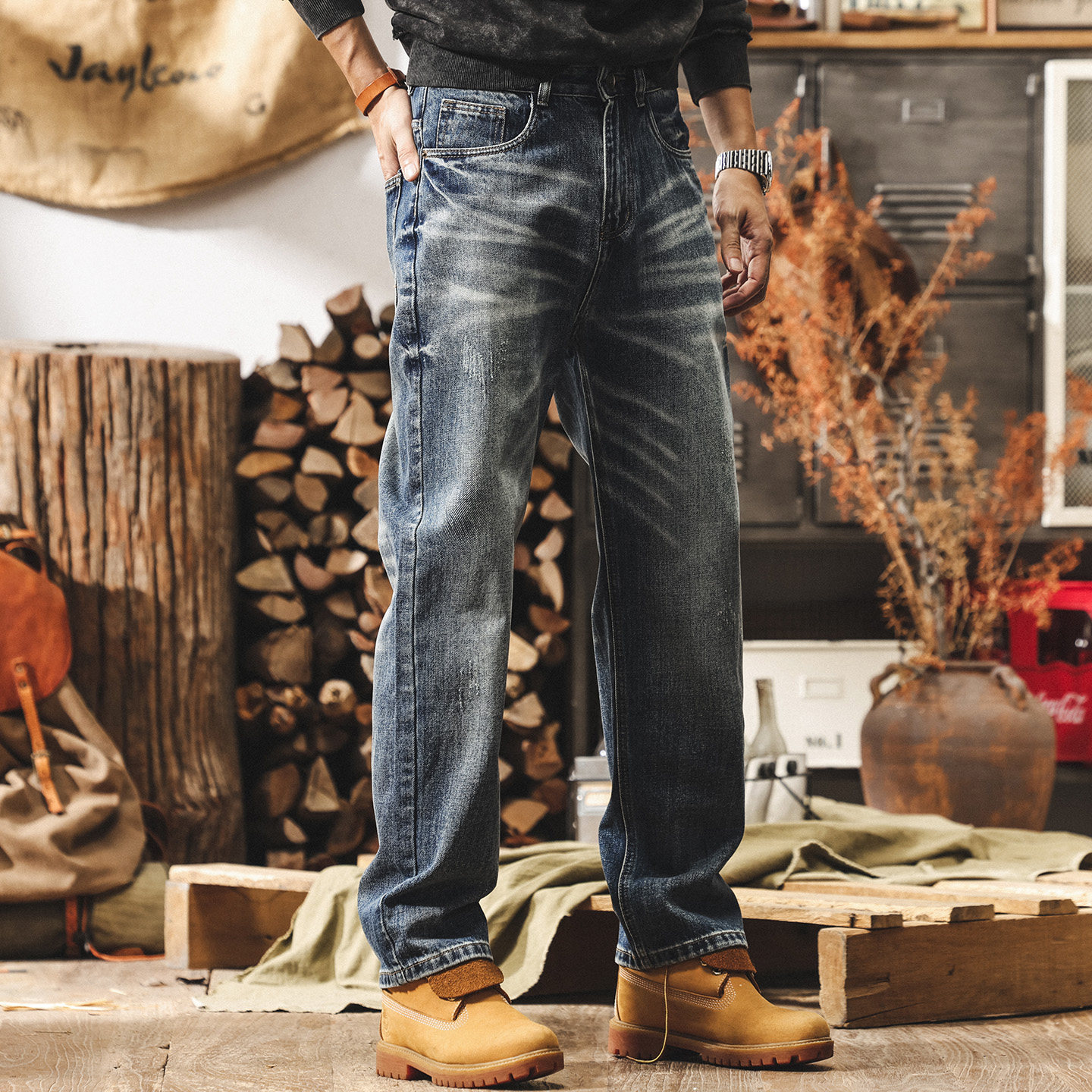 美式復古重磅潮牌寬鬆牛仔褲男春季新款直筒男士褲子水洗休閒長褲