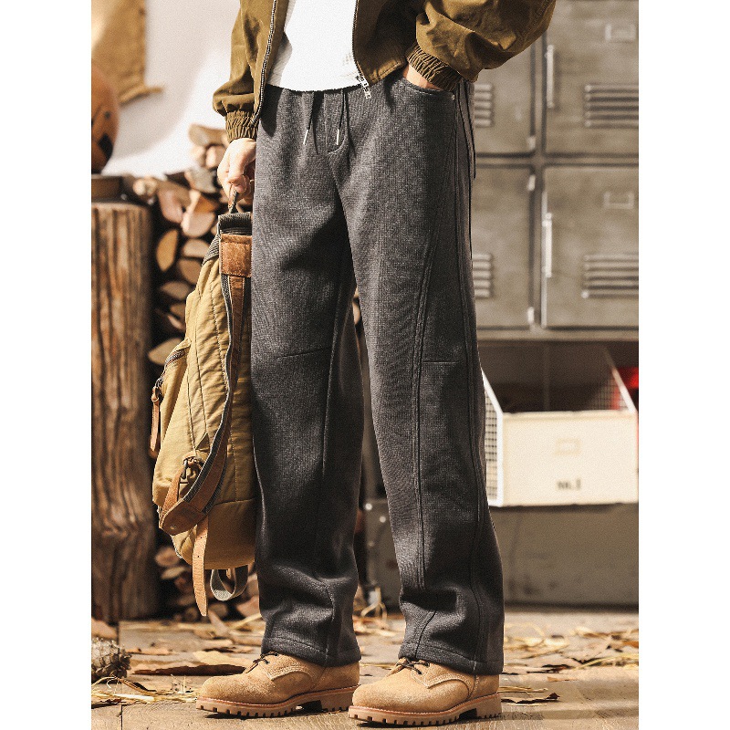 美式复古雪尼尔裤子男春秋加厚高级感重磅2025新款宽松直筒休闲裤