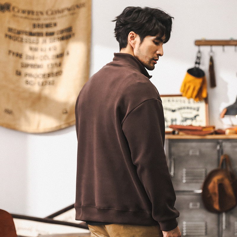 美式復古500g重磅衛衣外套男秋冬款美拉德半高領柔軟絨面寬鬆上衣