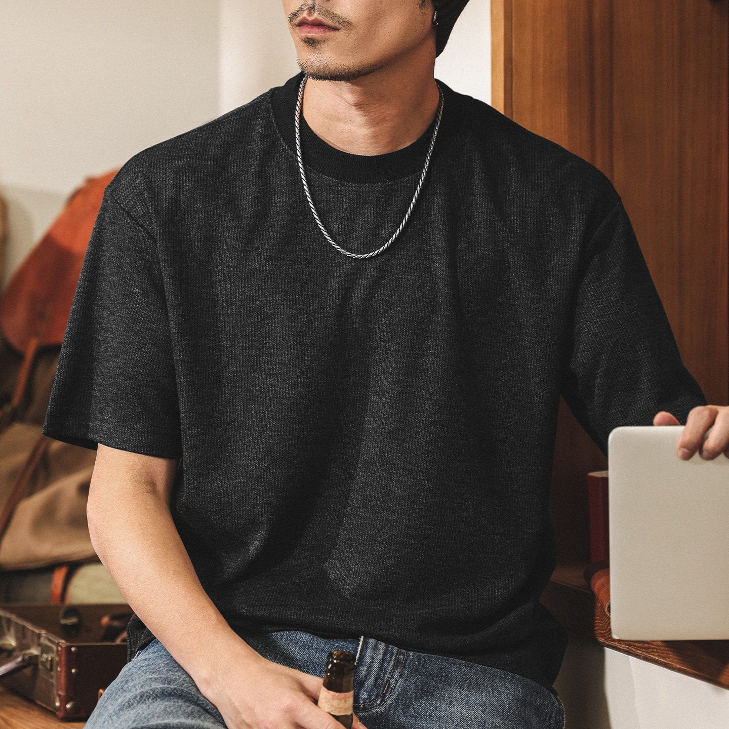 美式復古親膚軟糯短袖T恤男2026新款夏季簡約潮牌寬鬆半袖上衣男