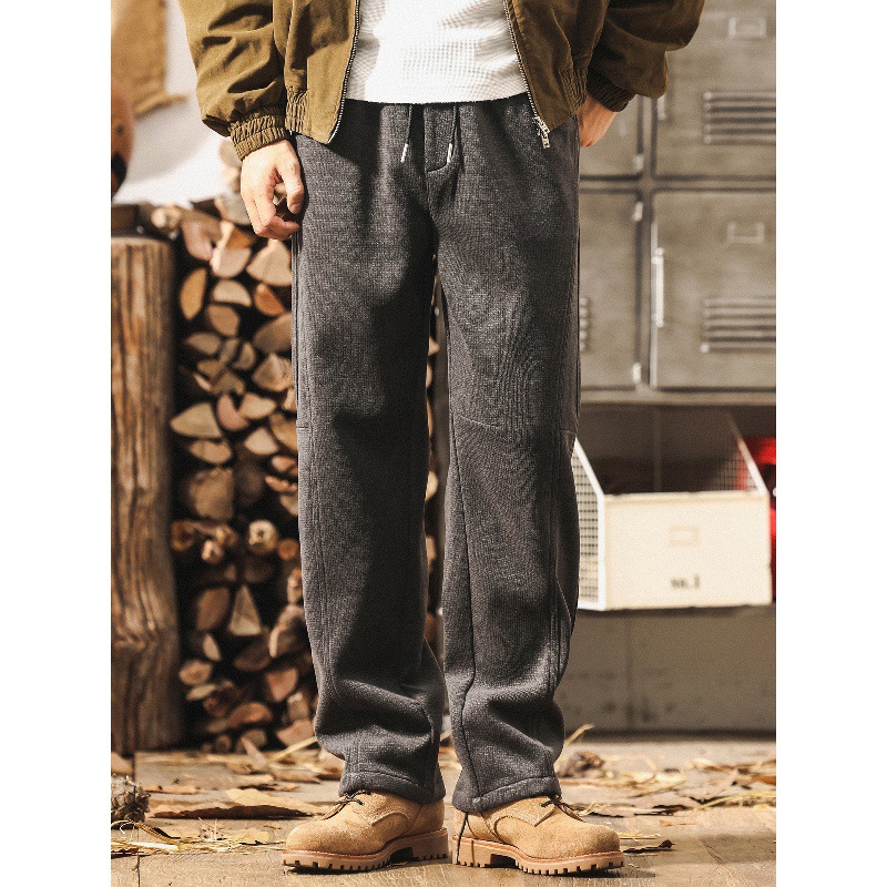 美式复古雪尼尔裤子男春秋加厚高级感重磅2025新款宽松直筒休闲裤