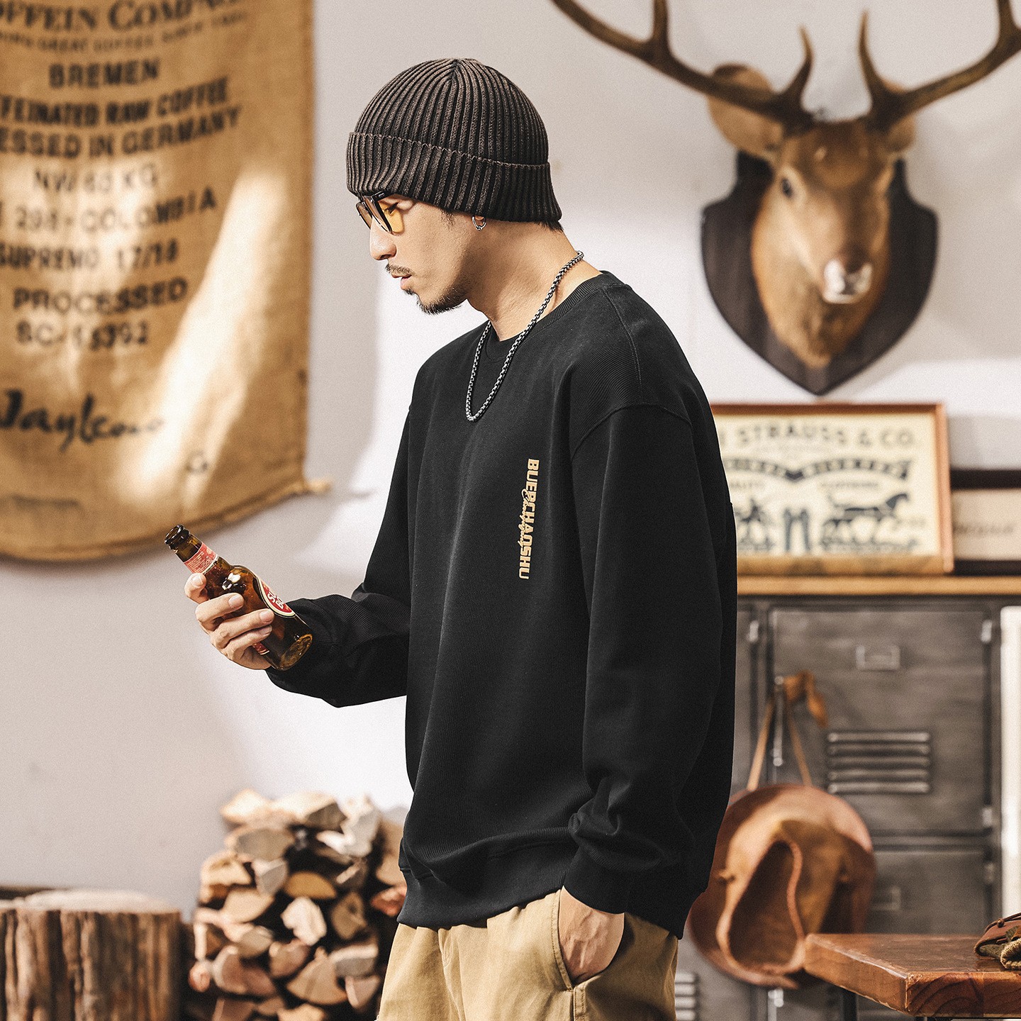 美式復古380g重磅圓領衛衣男春秋潮牌2025新款寬鬆休閒長袖上衣男