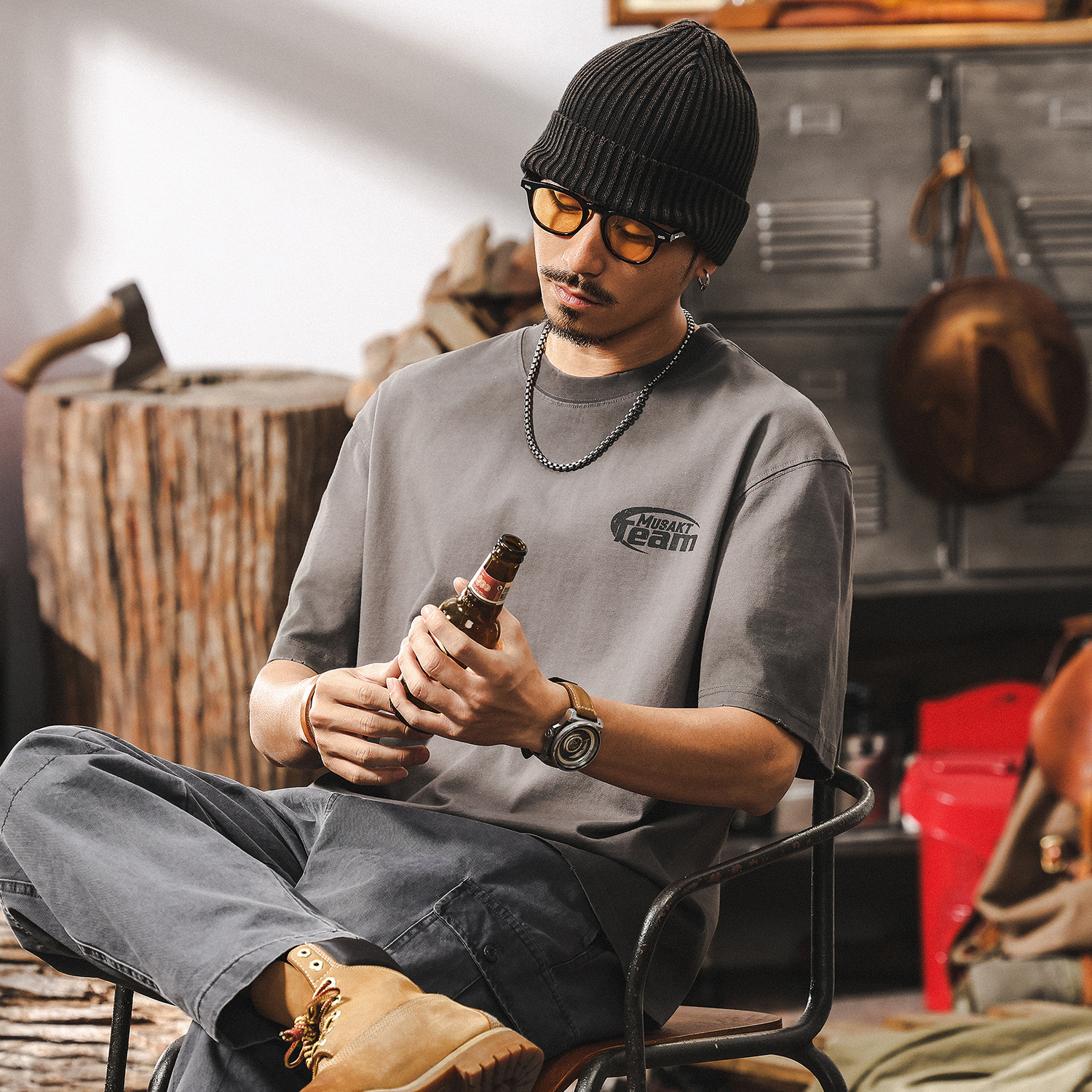 美式髒染水洗T恤男重磅夏季短袖潮牌龜裂印花寬鬆半袖上衣男