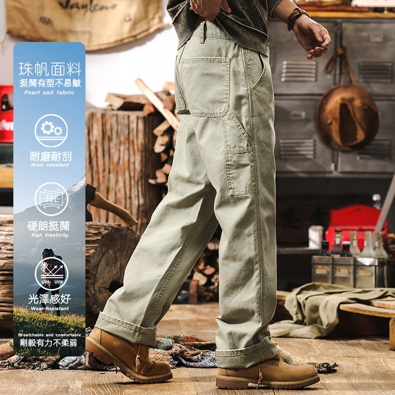 珠帆格直筒休閒褲男春季2025新款美式潮牌復古寬鬆硬朗牛仔褲