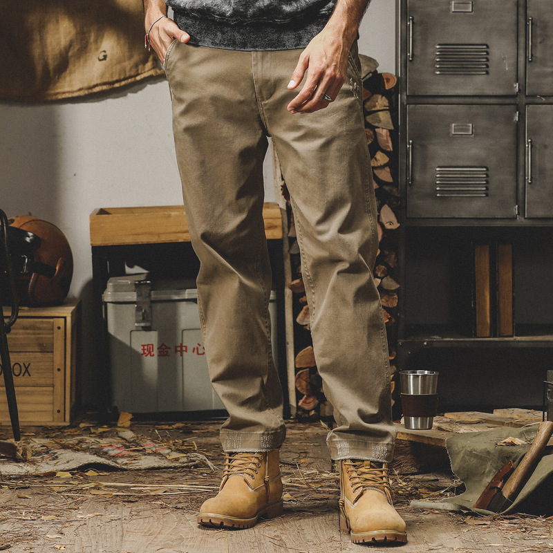 杰雷諾美式重磅復古硬挺工裝褲子男秋季斜紋彈力直筒男士休閒長褲