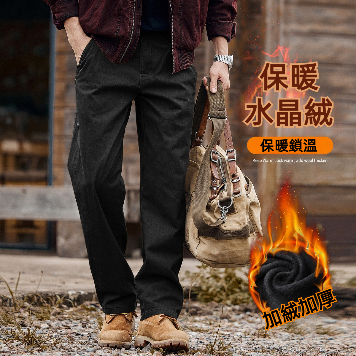 美式復古重磅加絨工裝褲子男款冬季加厚潮牌男褲寬鬆直筒休閒長褲