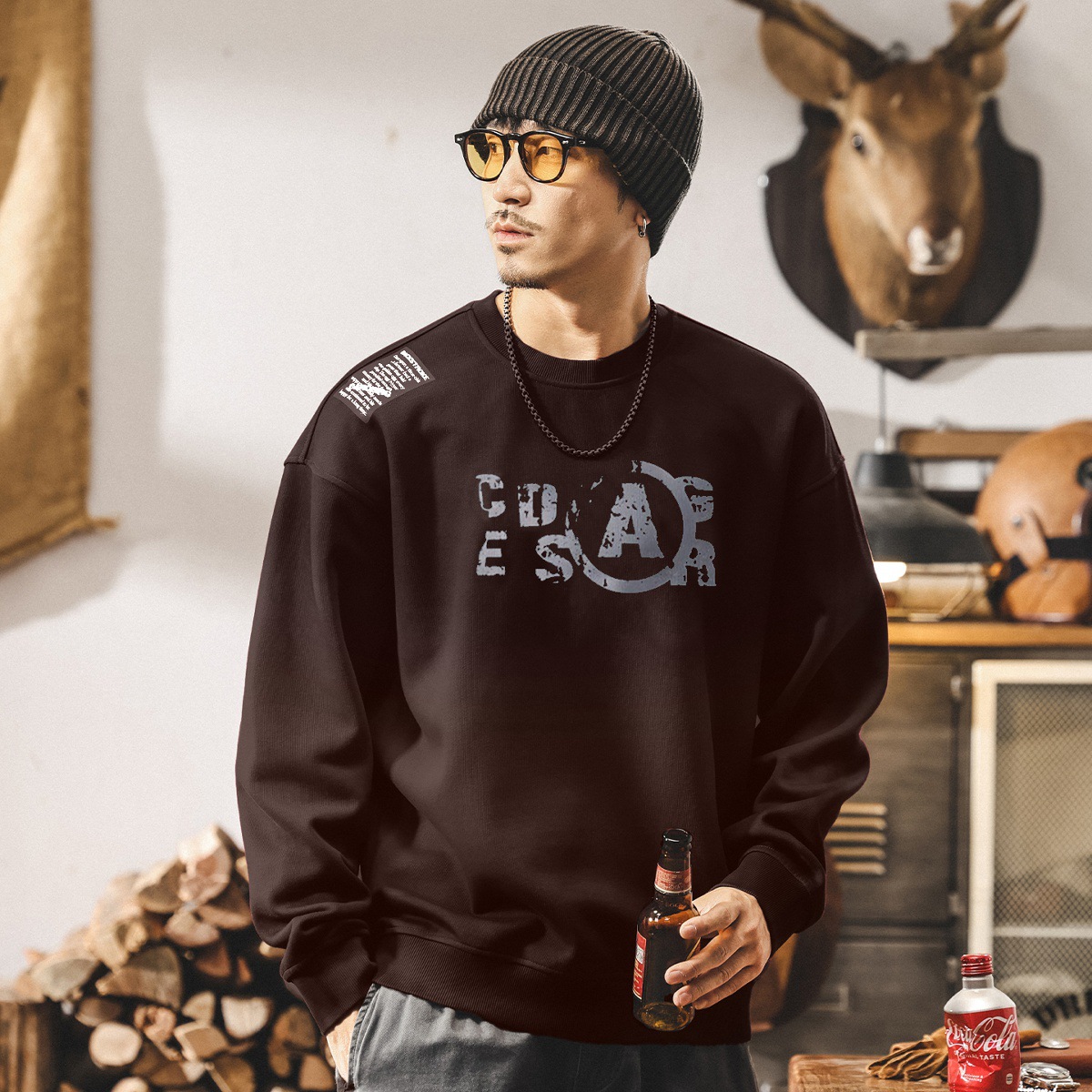 美式復古臟染水洗360g重磅衛衣男春秋2025新款潮牌寬鬆休閒上衣男