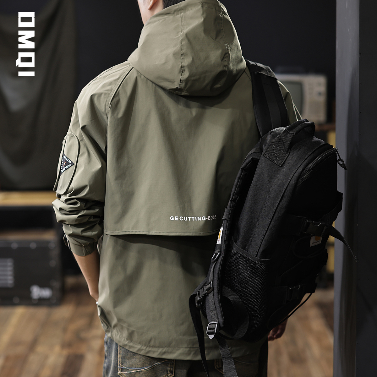 2025春秋款美式戶外連帽衝鋒衣男寬鬆大碼三防美式工裝夾克外套潮