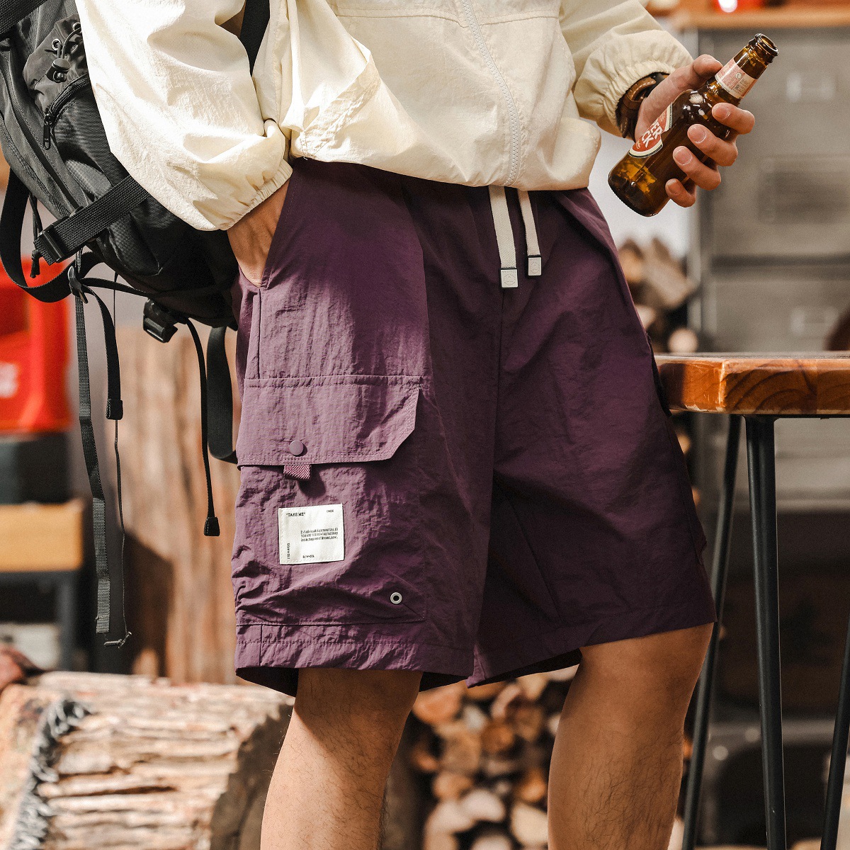 美式復古戶外工裝短褲男夏季薄款冰絲速幹寬鬆直筒潮牌休閒五分褲