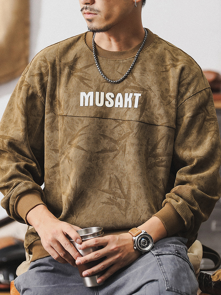 美式複古重磅衛衣男款潮牌秋季衣服寬松條紋肌理印染男士休閑上衣