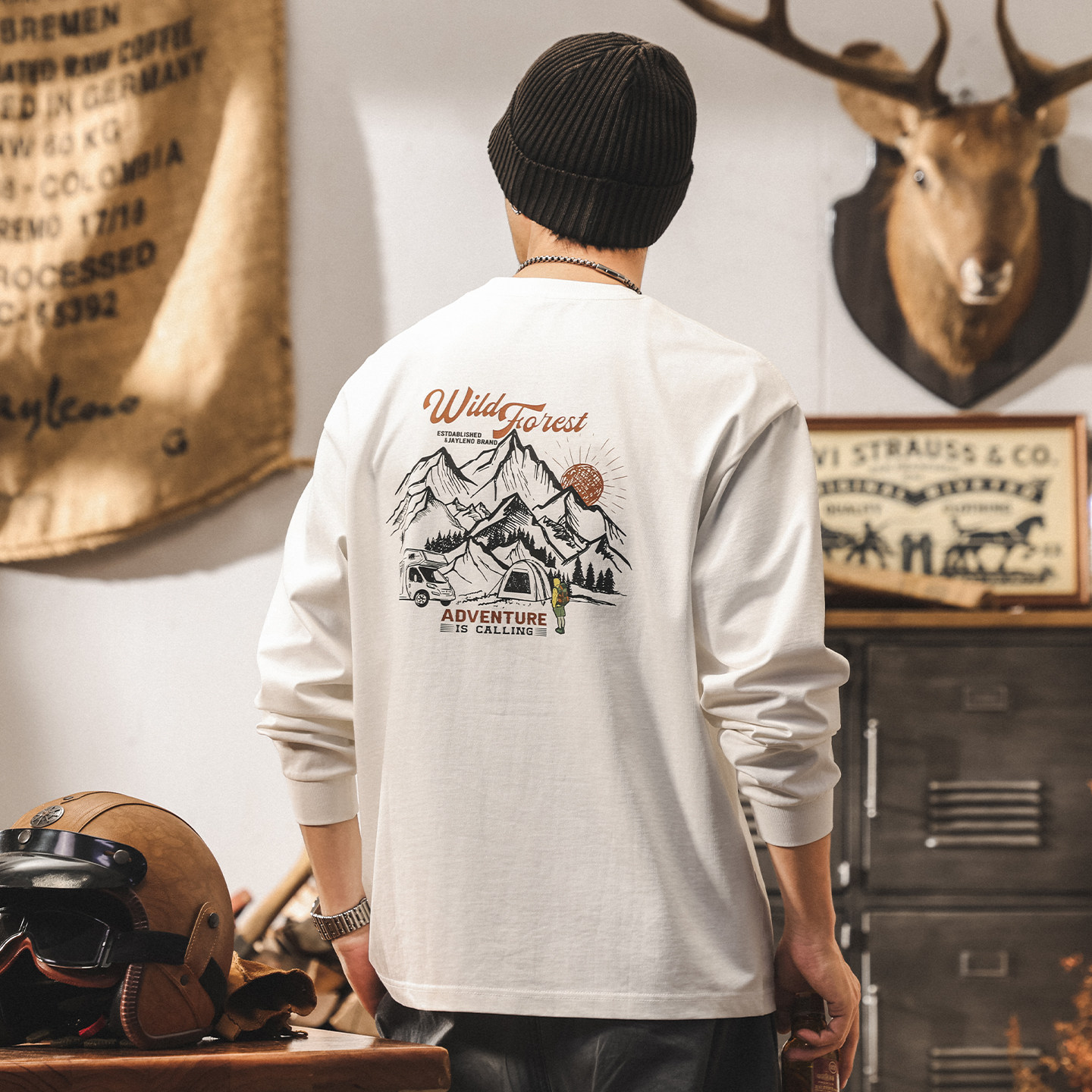 美式復古300g重磅T恤男長袖春季潮牌山系男裝寬鬆上衣T恤男