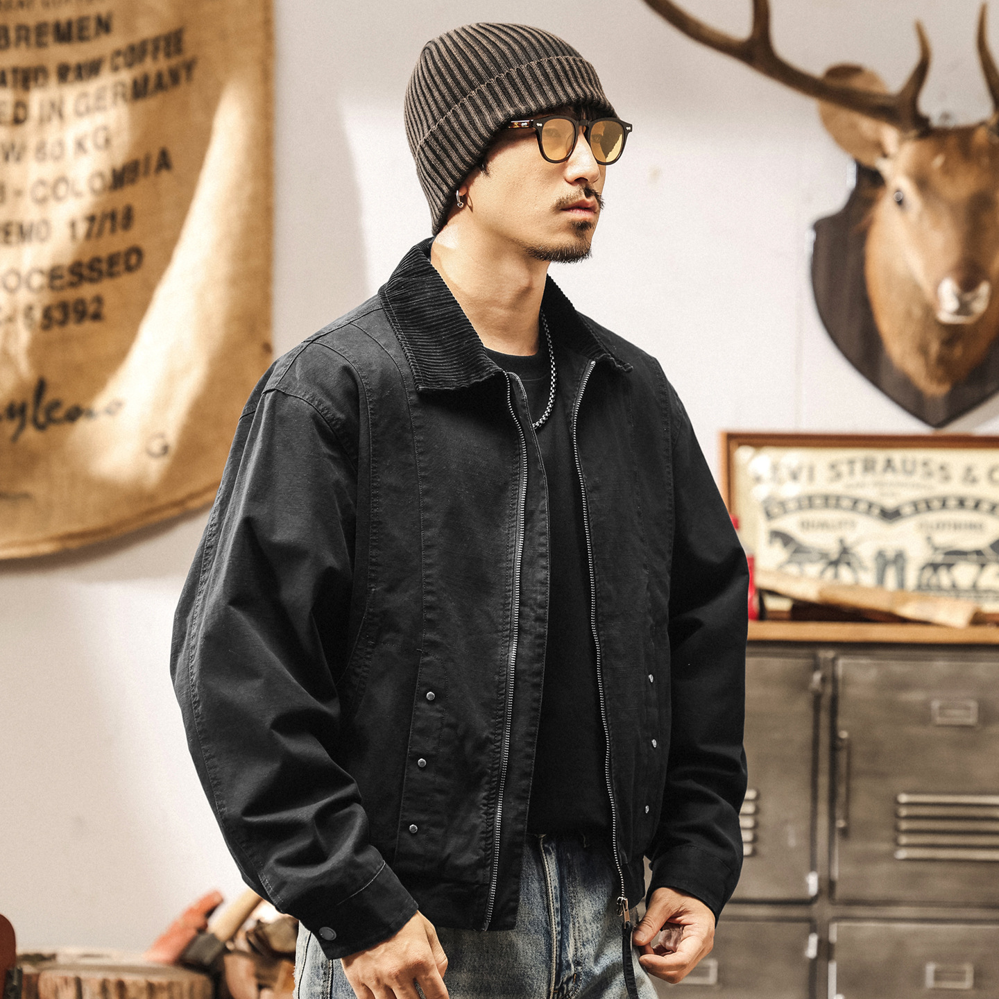 美式復古重磅工裝外套男春秋2025新款寬鬆休閒短款巴伯爾機車夾克