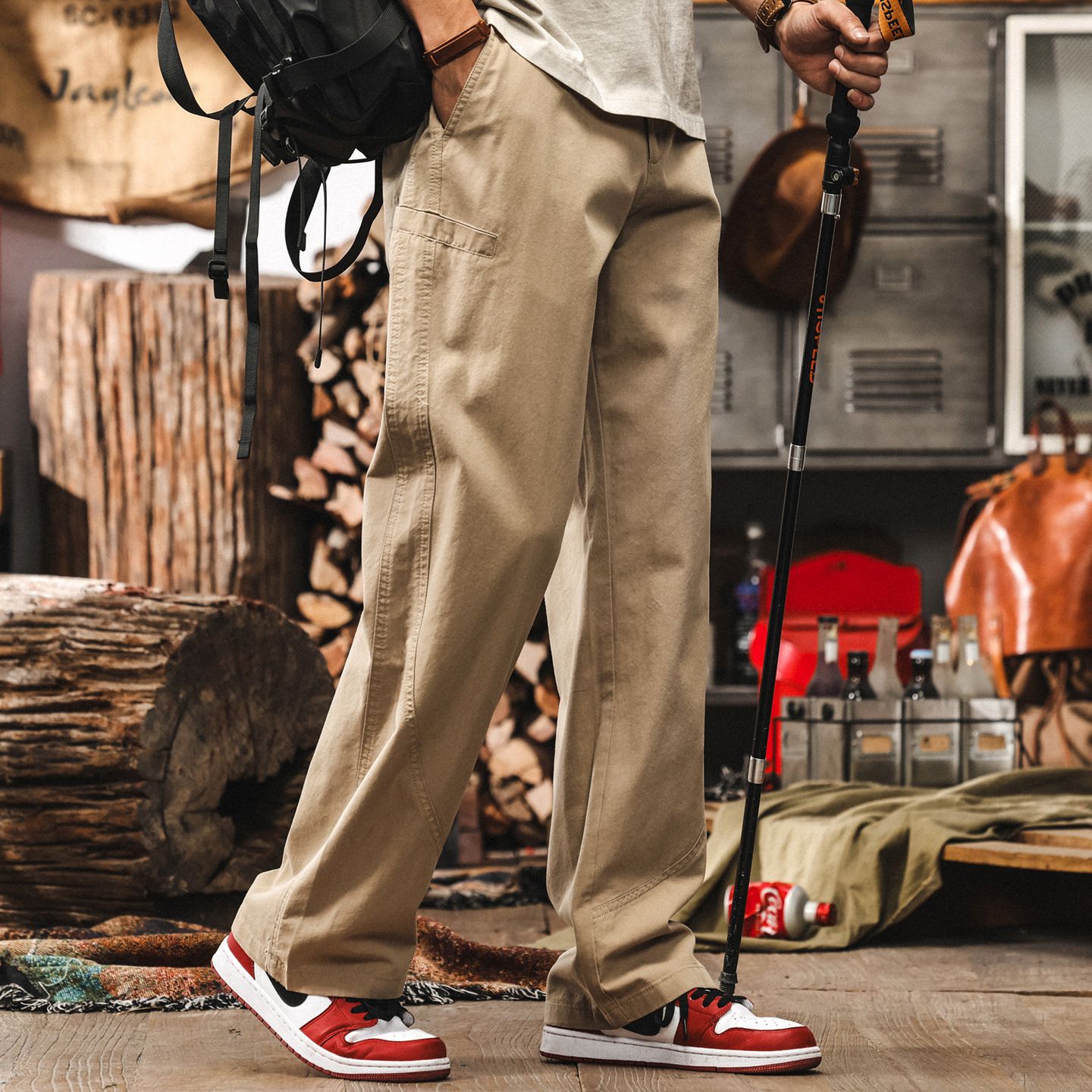 美式復古彎刀休閒褲男夏季萊賽爾男士褲子垂感寬鬆直筒工裝長褲男