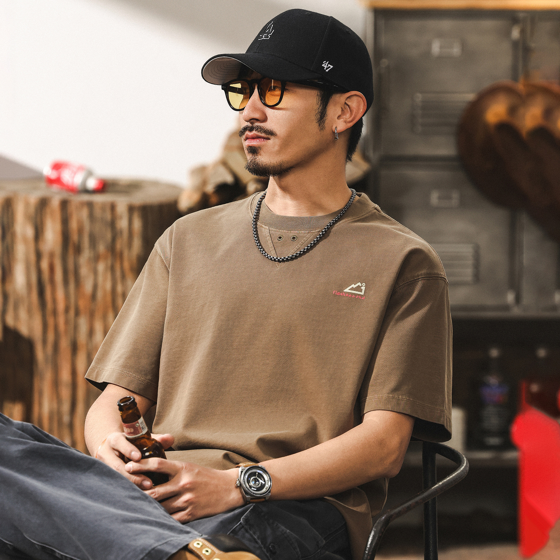 260g重磅水洗做舊美式短袖男款夏季T恤2025新款潮牌寬鬆上衣