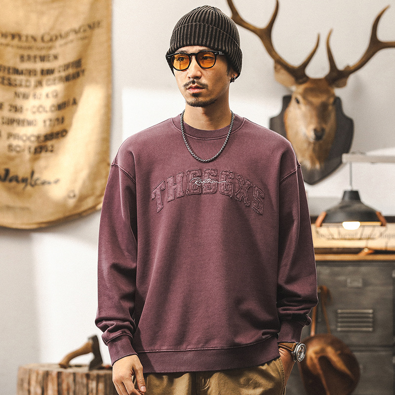 杰雷諾380g重磅紫色衛衣男秋季美式經典復古水洗上衣寬鬆痞帥男裝