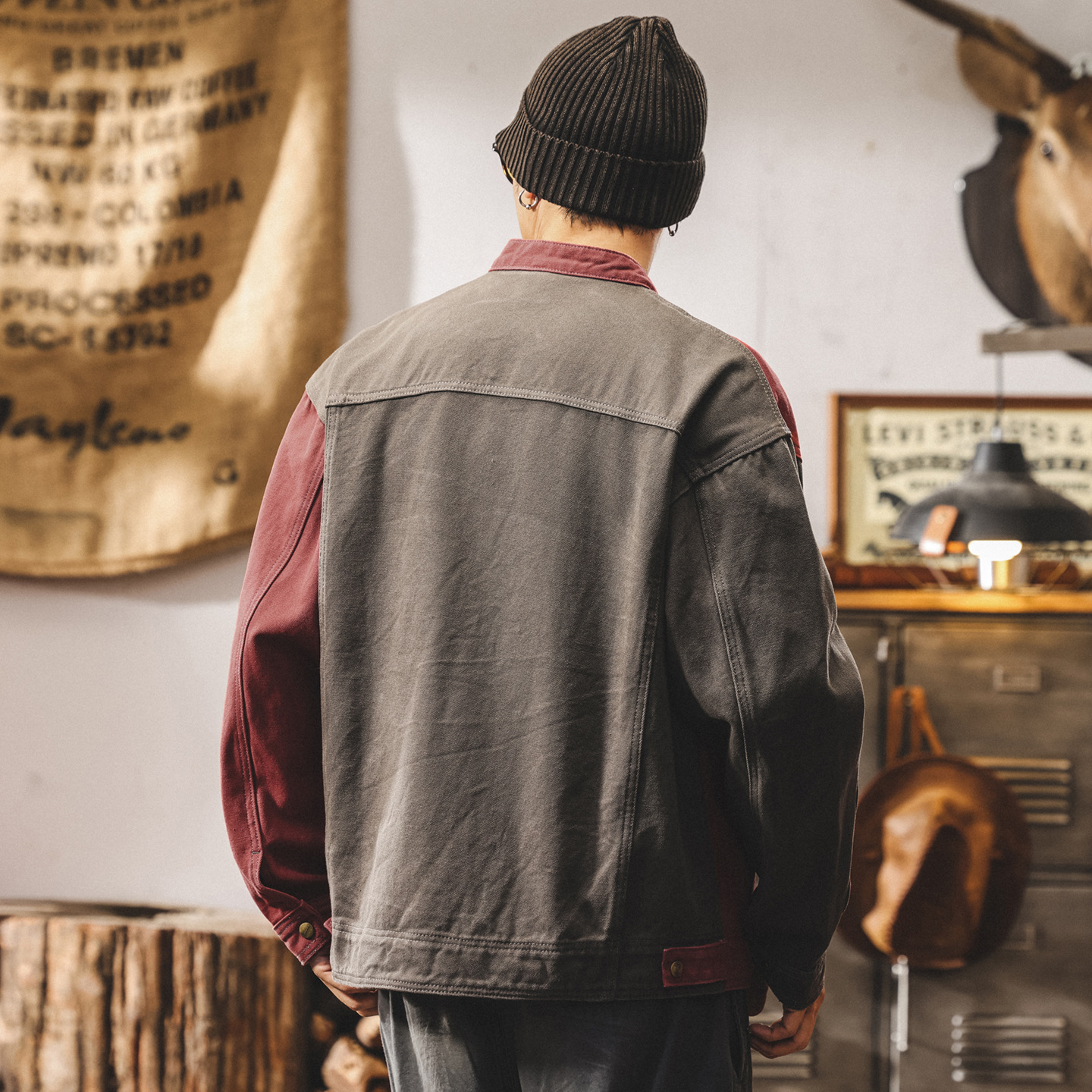 美式重磅復古工裝夾克男秋季寬鬆潮牌機車重工哈靈頓外套男秋春款