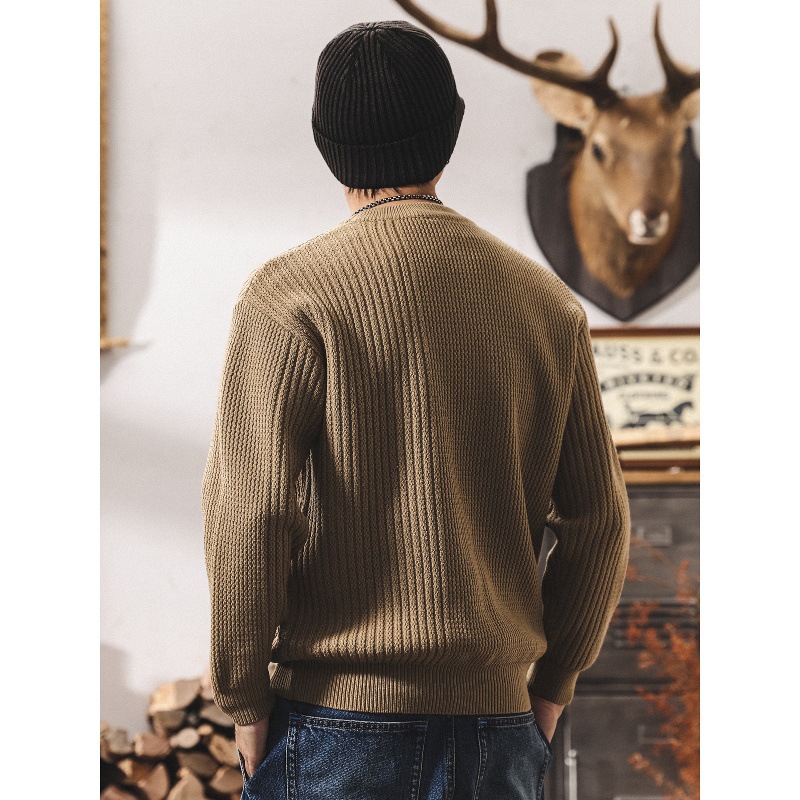 美式復古重磅圓領毛衣男春秋2025新款毛線衣寬鬆保暖針織衫上衣男
