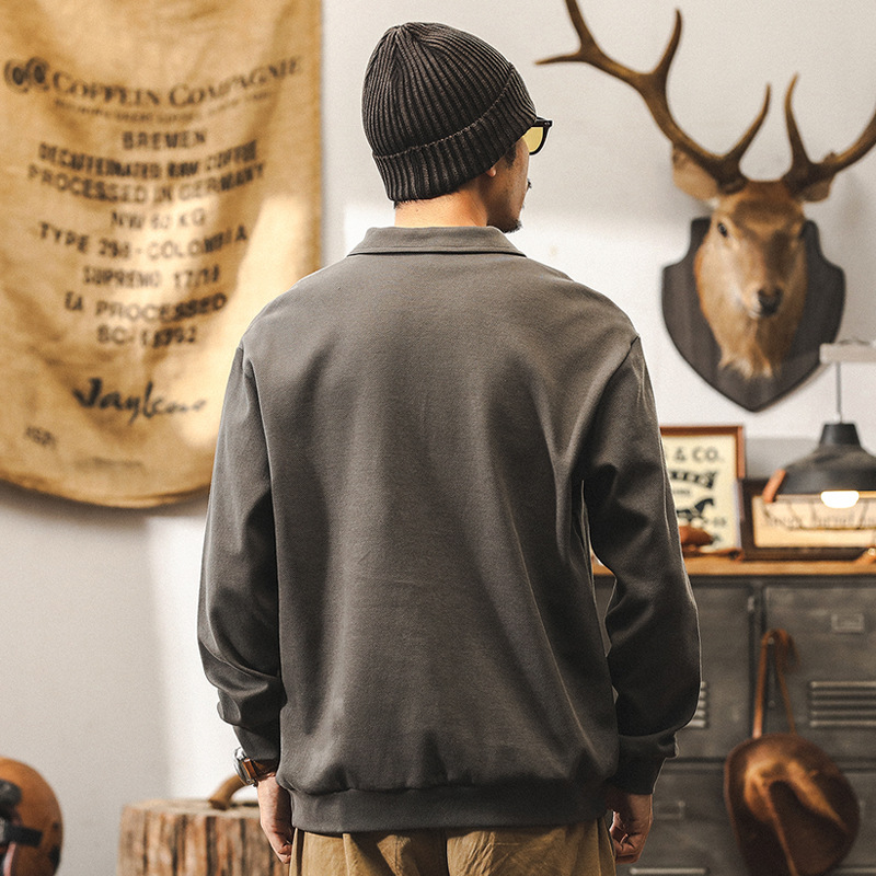 美式復古350g重磅衛衣男秋冬季保暖衣服潮牌寬鬆帥氣半拉鏈POLO衫