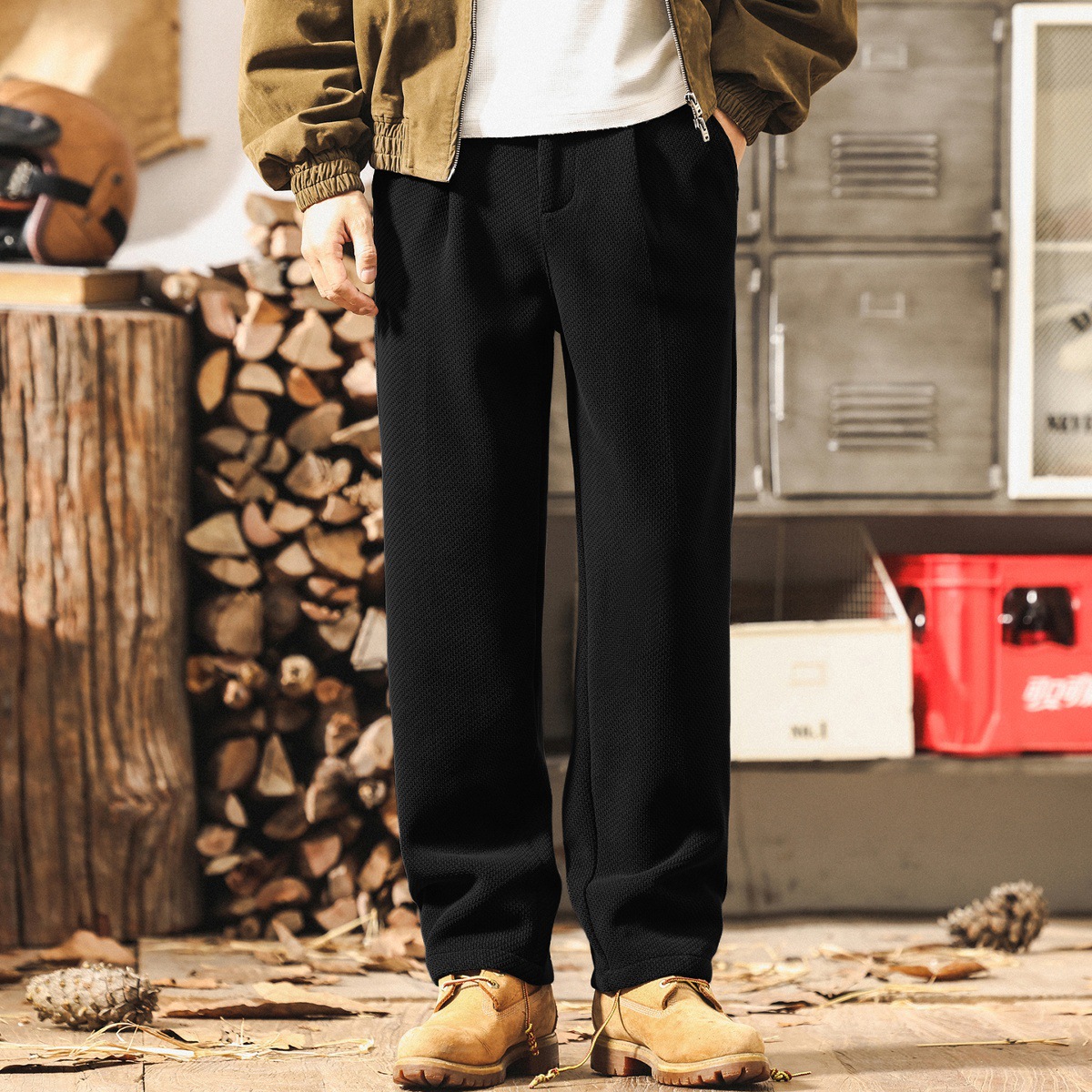 高級感雪尼爾褲子男士2025新款秋冬加厚潮牌寬鬆直筒美式休閒褲男