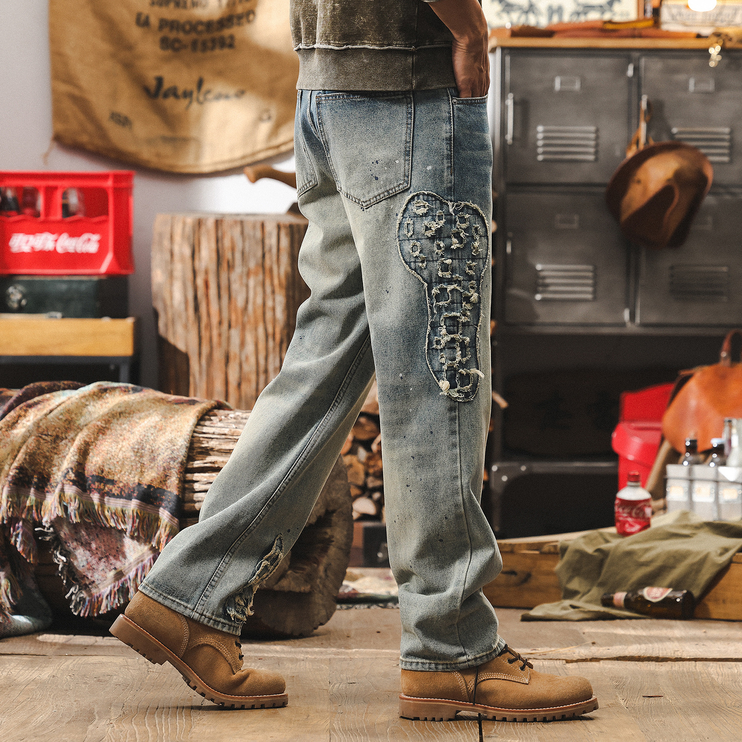 美式復古潮牌牛仔褲男春季2025新款高街休閒寬鬆直筒工裝長褲子男