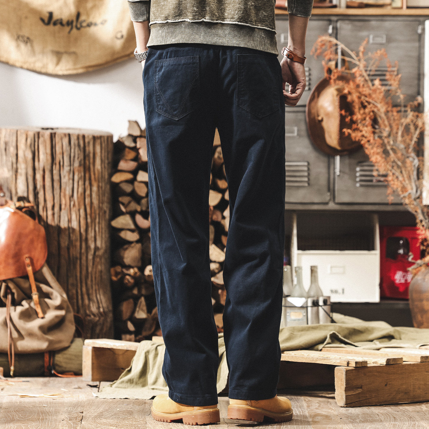 美式復古工裝褲子男款加絨2025冬季新款直筒男士褲子寬鬆休閒長褲