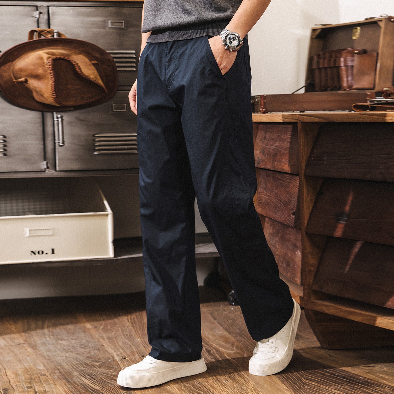 美式復古直筒工裝褲子男春季冰絲薄款男褲潮牌通勤寬鬆休閒長褲男