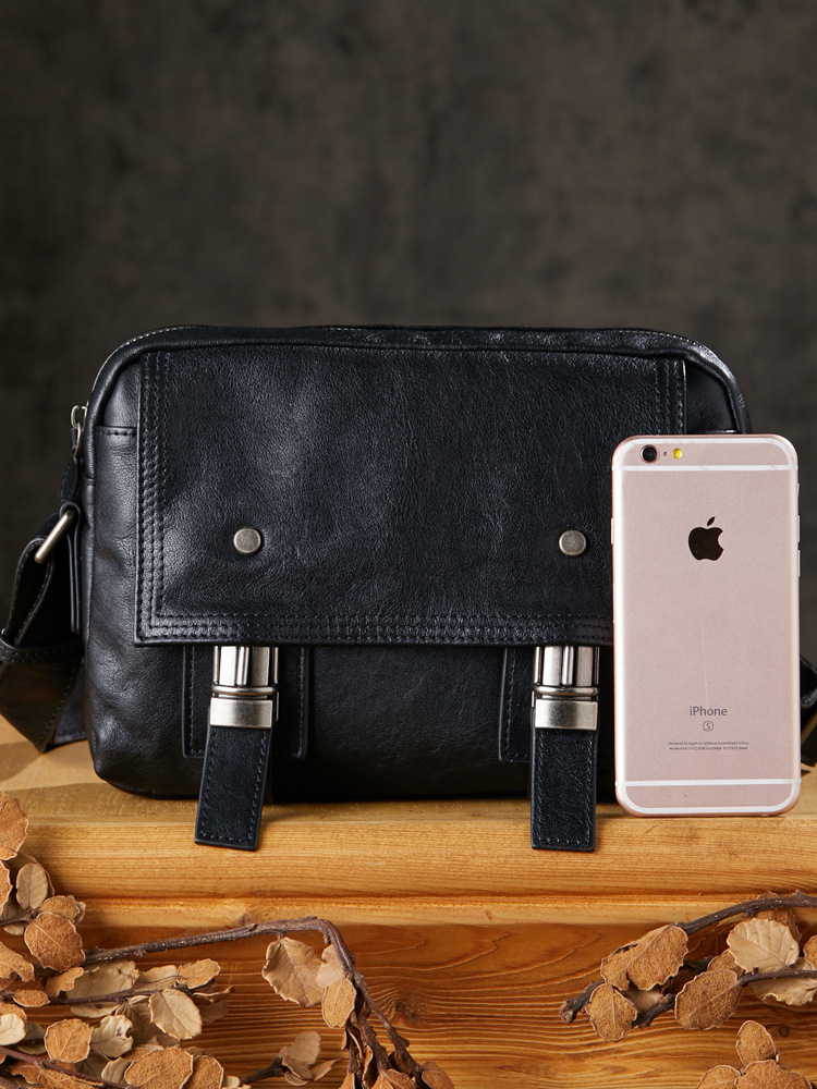 手工植鞣牛皮男士單肩包真皮復古休閒郵差包頭層牛皮手機包斜挎包