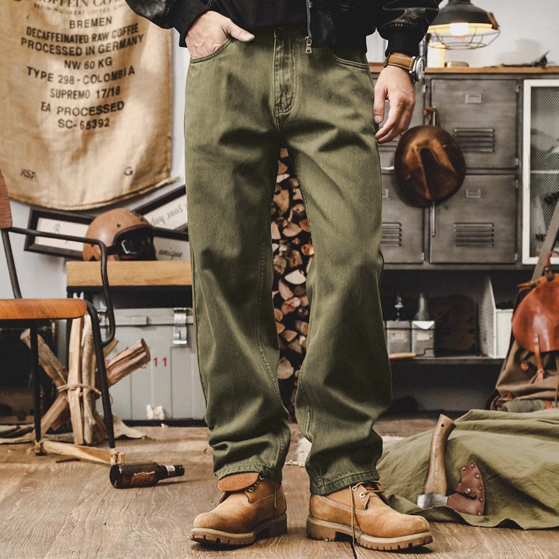 美式復古紫色牛仔褲男寬鬆直筒重磅工裝褲子男秋季丹寧潮流休閒褲