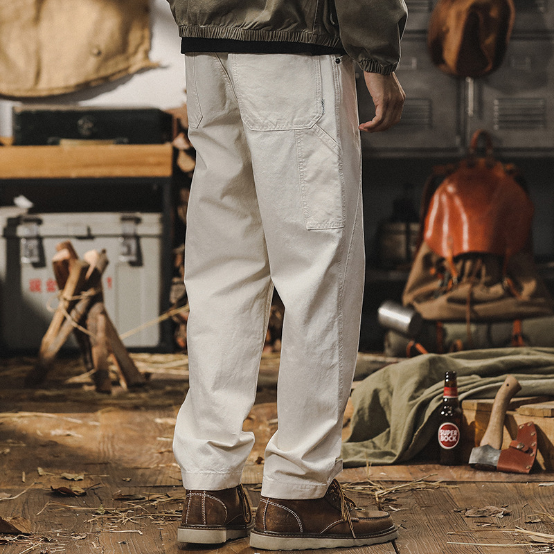 美式復古工裝褲子男2024年春季新款城市戶外寬鬆直筒休閒長褲男潮
