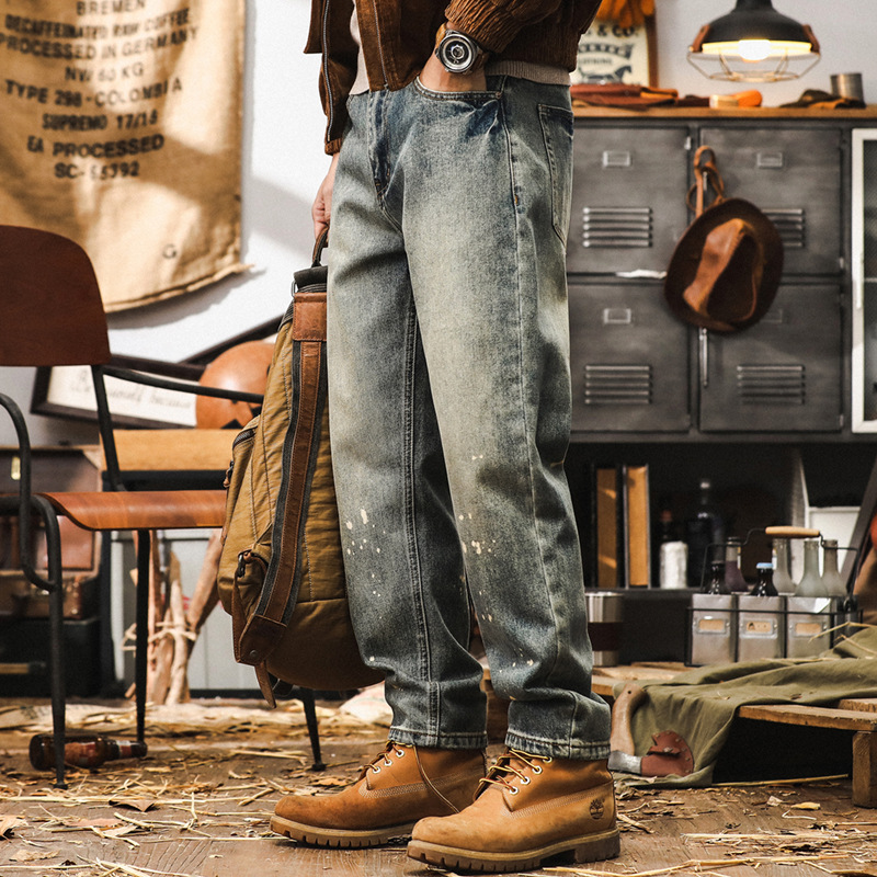 美式復古秋季褲子男2024新款休閒水洗潮牌寬鬆直筒牛仔褲男春秋款