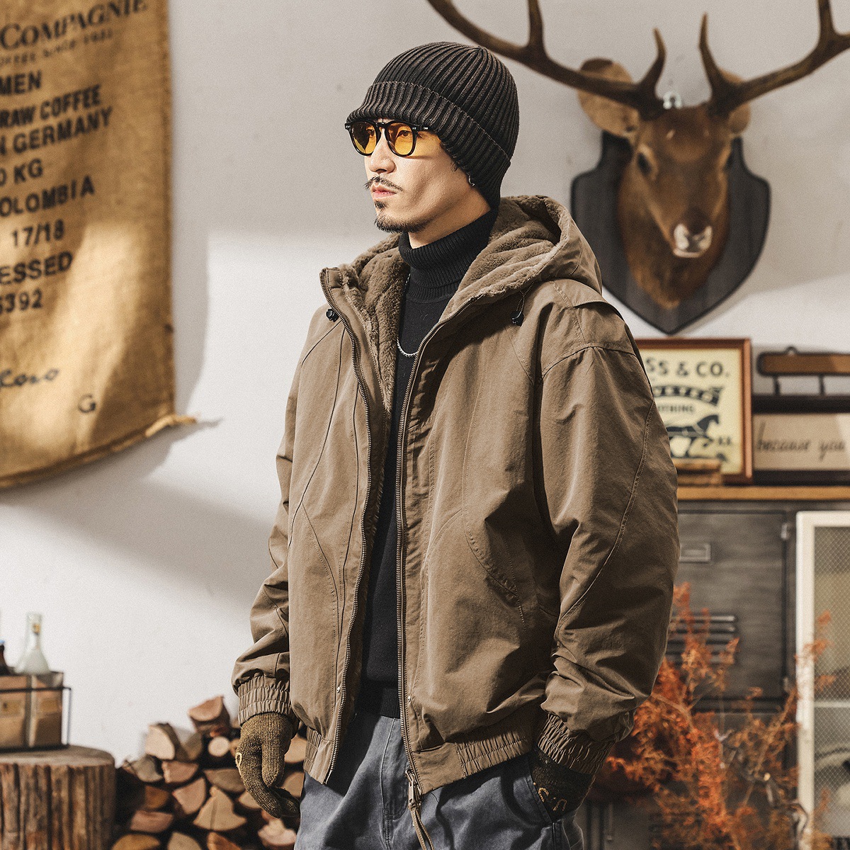 雙面穿仿貂絨座山雕外套男冬季男士棉服加厚棉襖冬裝美式復古棉衣