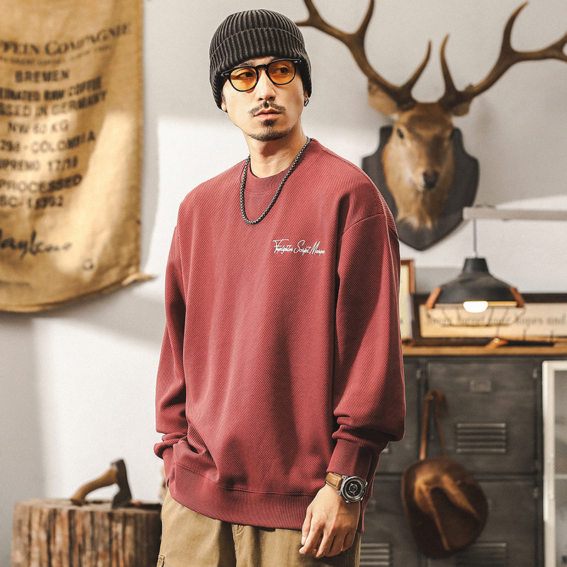 美式復古360g重磅斜紋肌理感衛衣男秋季潮牌寬鬆簡約帥氣刺繡上衣