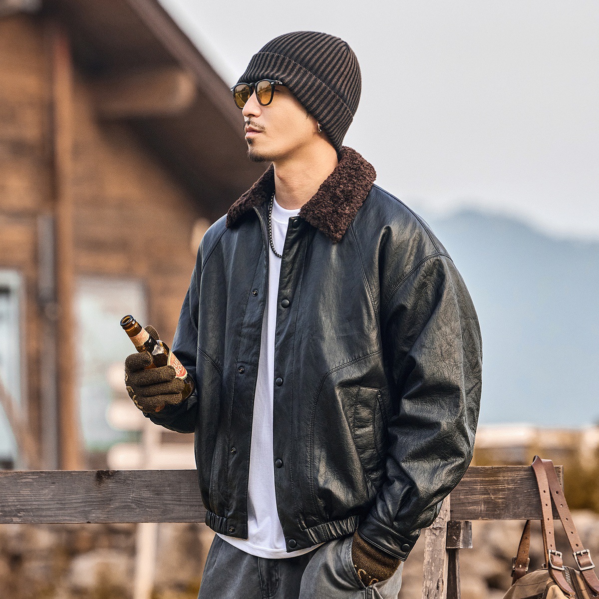 美式加厚羊羔絨棉服男冬季潮流機車皮衣男士棉襖保暖棉衣加絨外套