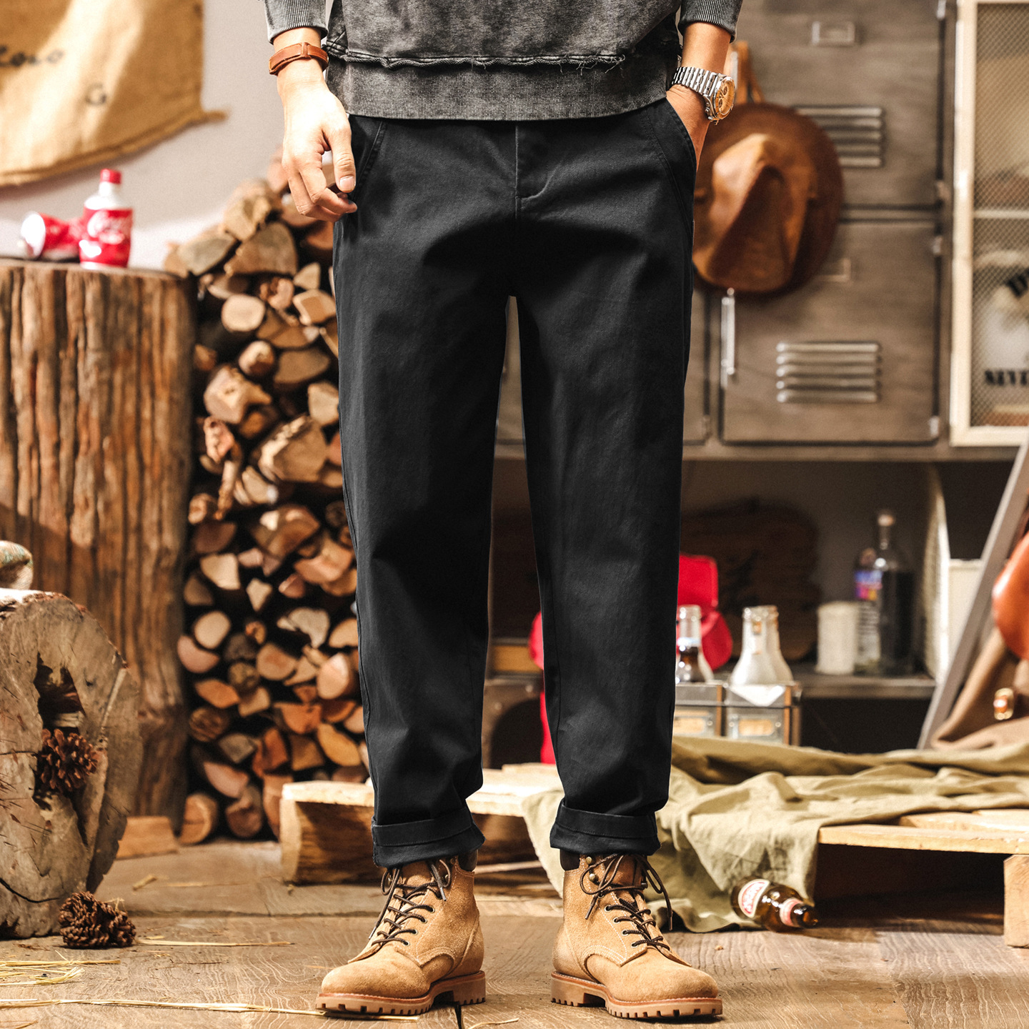 美式復古灰色工裝褲子男2025新款簡約百搭男士休閒褲寬鬆直筒長褲