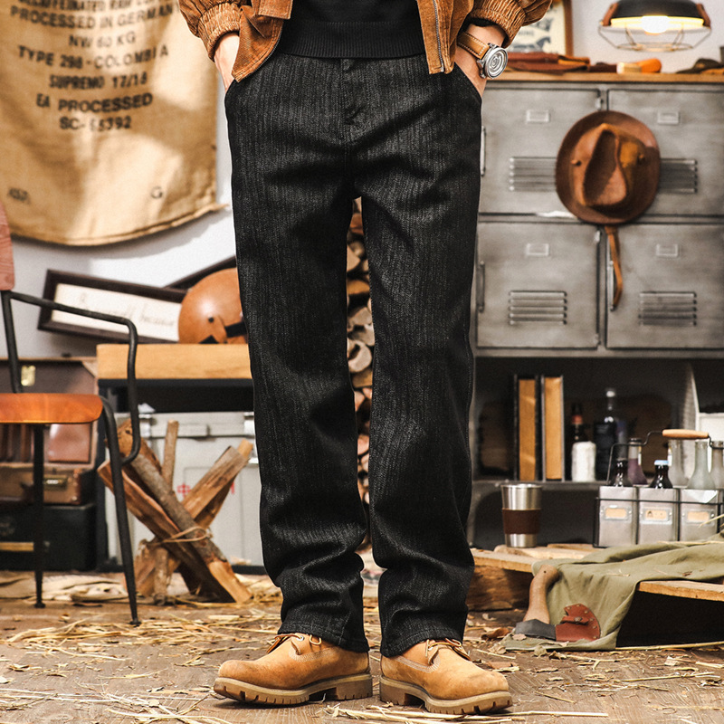 美式經典復古牛仔褲男秋裝2024新款休閒寬鬆活動染色直筒長褲