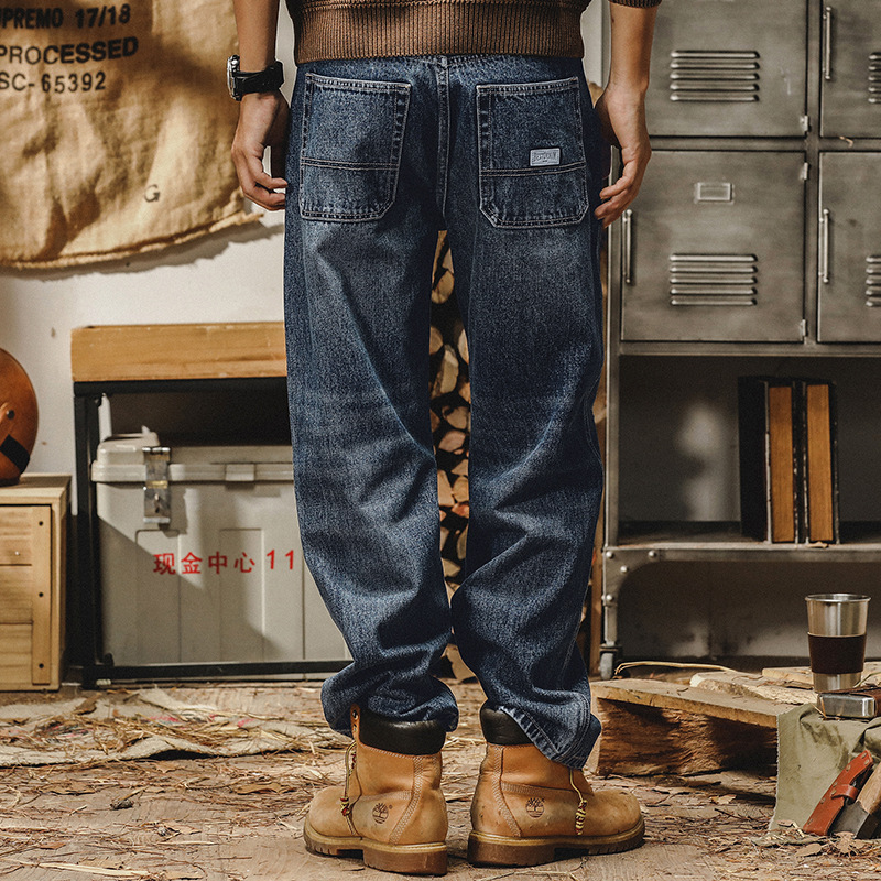 美式重磅復古牛仔褲男款寬鬆潮牌2023秋冬款水洗做舊休閒直筒長褲