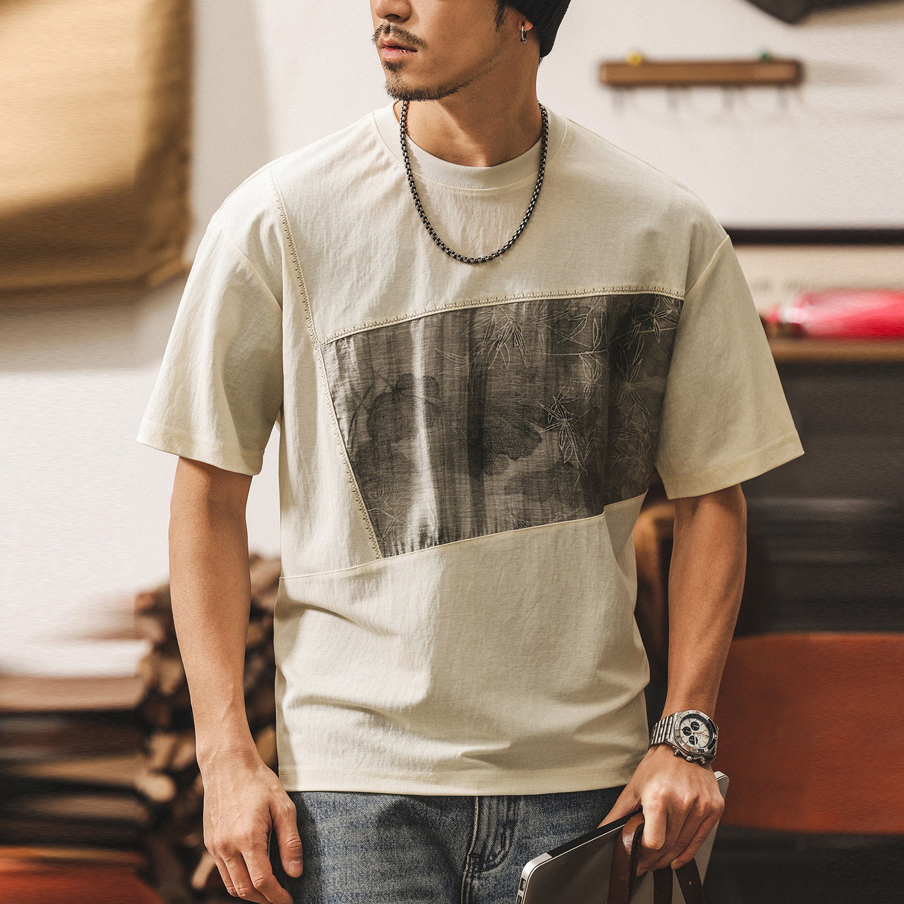 新中式國風亞麻T恤男夏季新款輕薄透氣萊賽爾短袖男潮流寬鬆上衣T