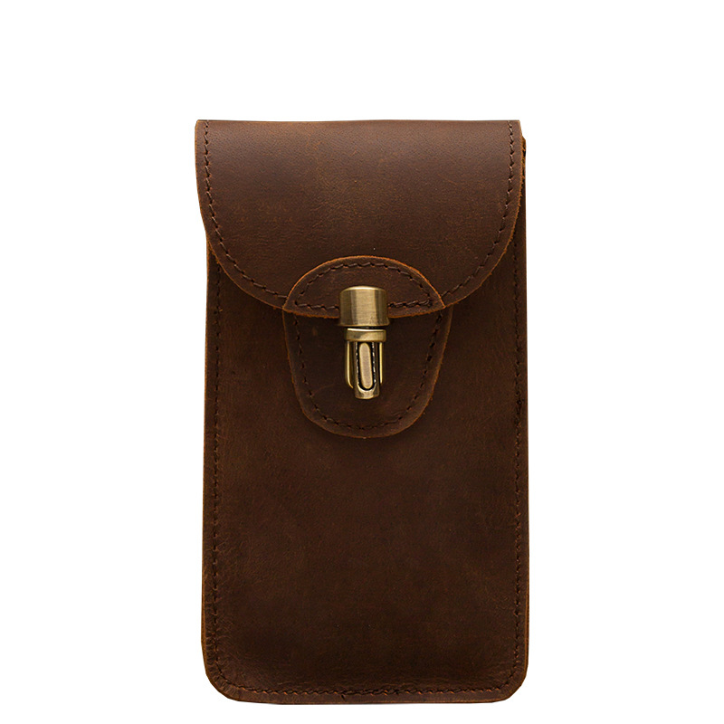 手工真牛皮手機包男士腰帶包多功能掛包瘋馬皮穿皮帶腰包便捷小包
