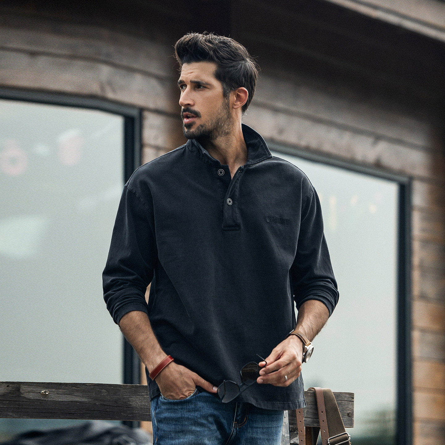 美式重磅復古Polo衫男2026新款寬鬆廓形硬漢水洗長袖T恤男士春季