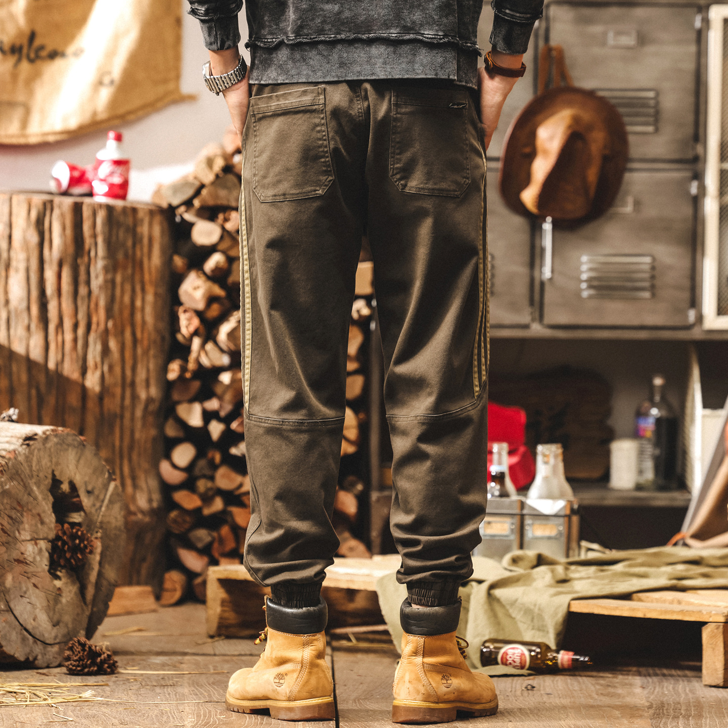 美式復古工裝褲子男2025新款秋季三條槓男士休閒褲潮流寬鬆束腳褲