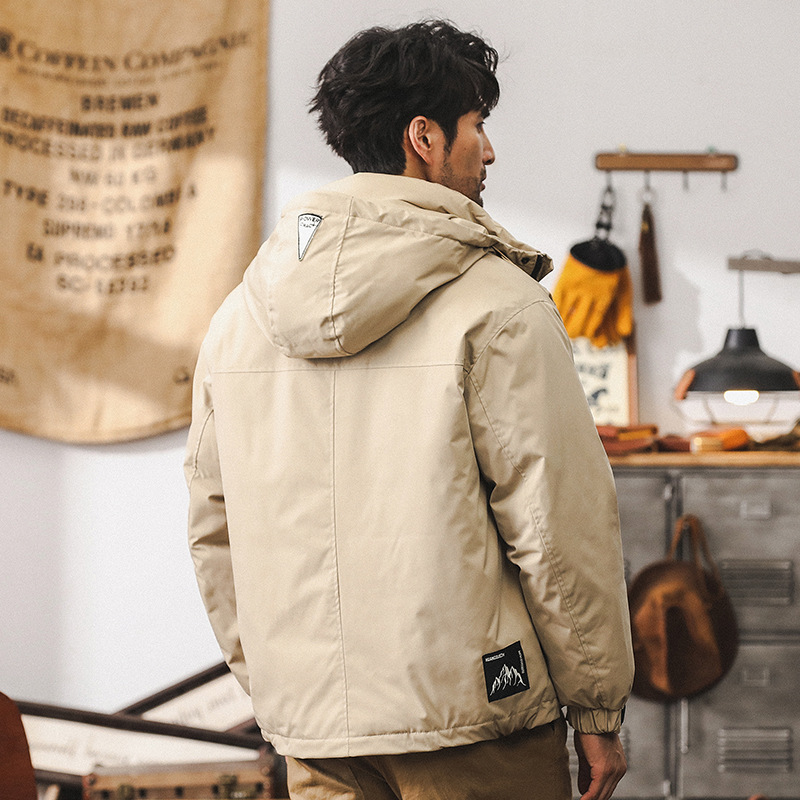 美式復古多口袋工裝羽絨服男冬季加厚戶外連帽戰術機能風獵裝外套