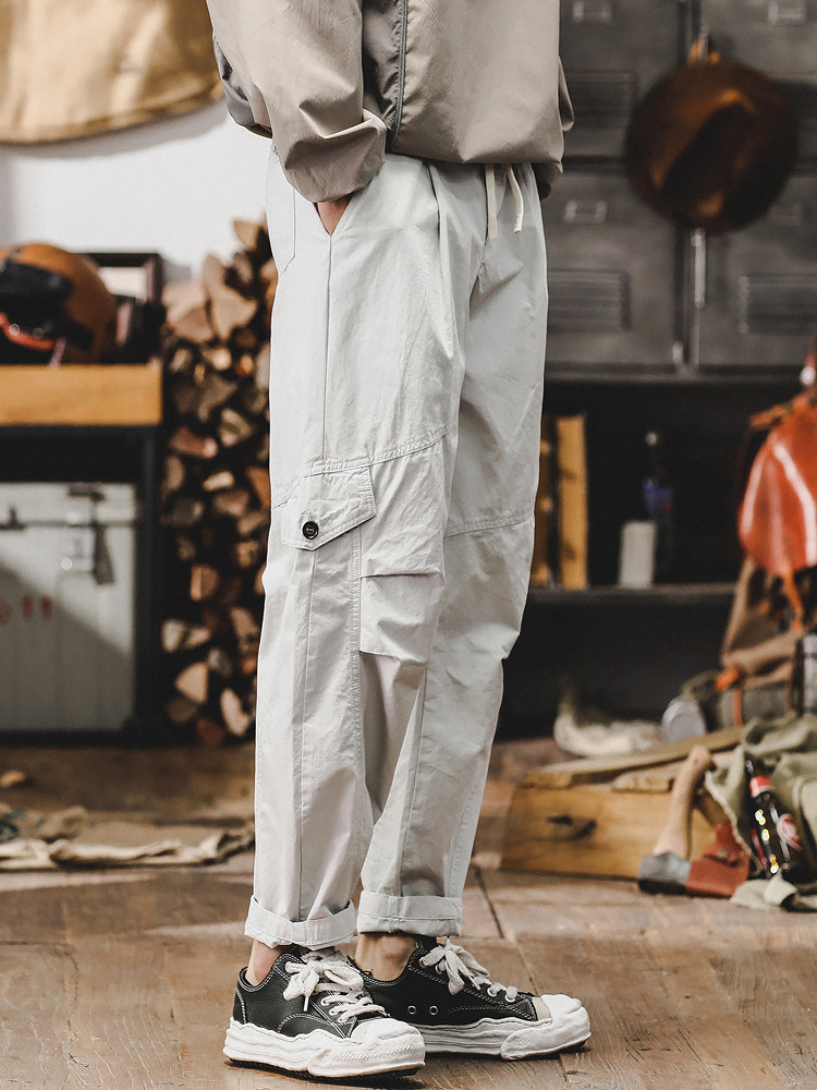 春季新款工裝褲子男潮牌美式寬鬆直筒男士休閒褲高級感紫色褲子男