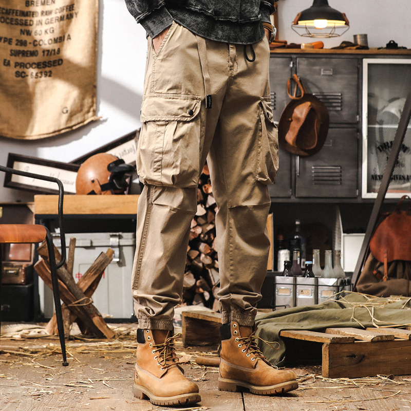 美式復古工裝褲子男秋季寬鬆潮牌束腳戶外獵裝機能大口袋休閒褲男